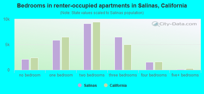 Bedrooms in renter-occupied apartments in Salinas, California