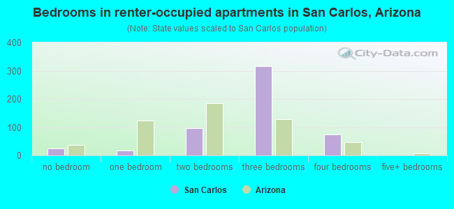 Bedrooms in renter-occupied apartments in San Carlos, Arizona