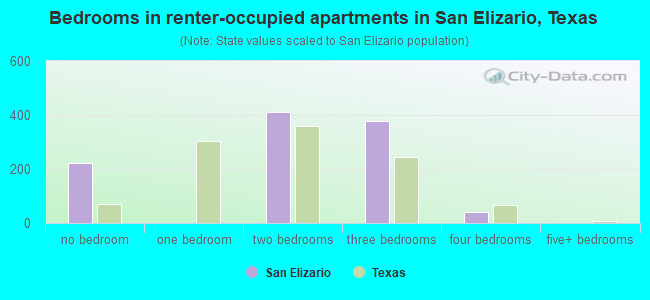 Bedrooms in renter-occupied apartments in San Elizario, Texas