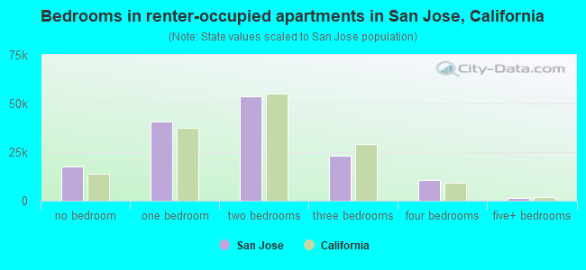 Bedrooms in renter-occupied apartments in San Jose, California