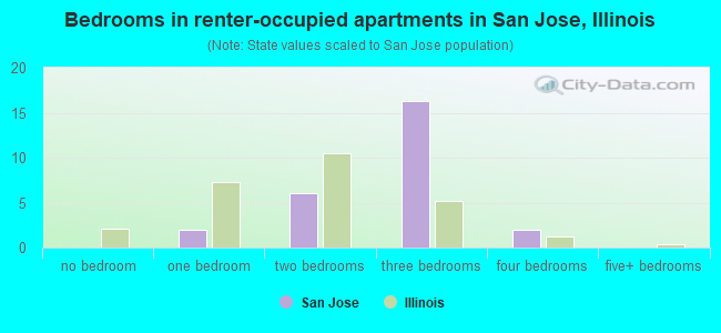 Bedrooms in renter-occupied apartments in San Jose, Illinois