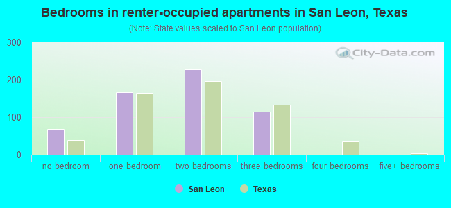 Bedrooms in renter-occupied apartments in San Leon, Texas