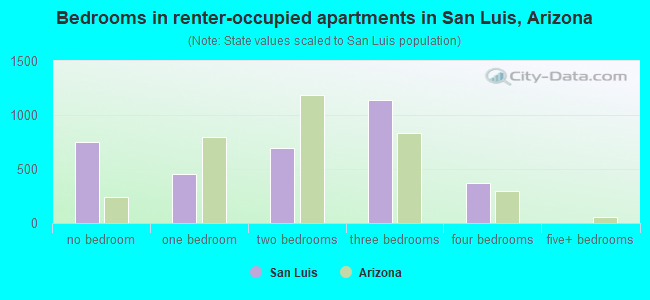 Bedrooms in renter-occupied apartments in San Luis, Arizona