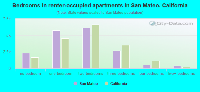 Bedrooms in renter-occupied apartments in San Mateo, California