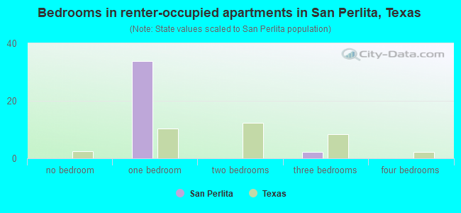 Bedrooms in renter-occupied apartments in San Perlita, Texas