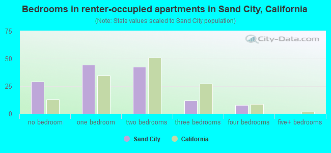 Bedrooms in renter-occupied apartments in Sand City, California