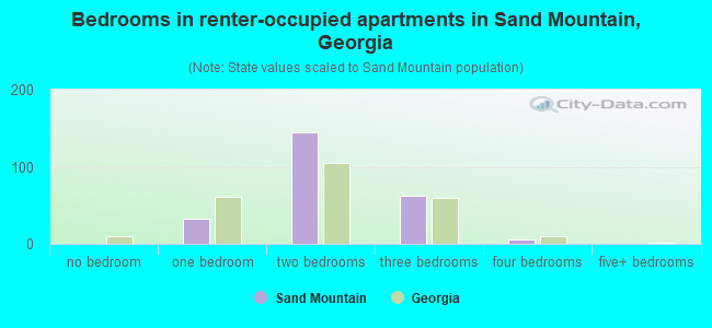 Bedrooms in renter-occupied apartments in Sand Mountain, Georgia