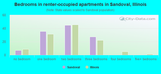 Bedrooms in renter-occupied apartments in Sandoval, Illinois