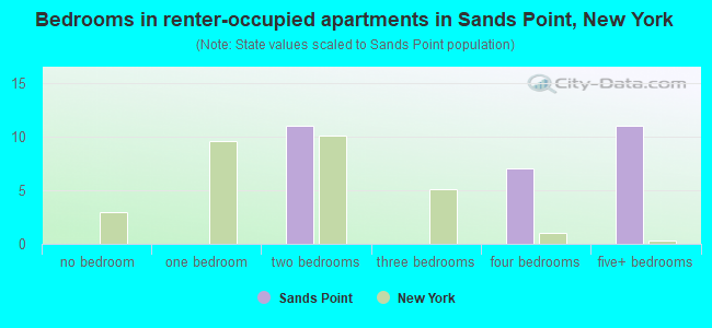 Bedrooms in renter-occupied apartments in Sands Point, New York