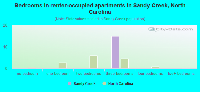 Bedrooms in renter-occupied apartments in Sandy Creek, North Carolina