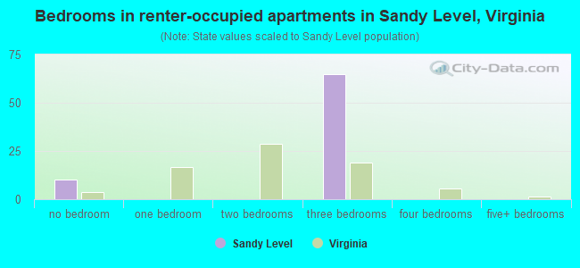 Bedrooms in renter-occupied apartments in Sandy Level, Virginia