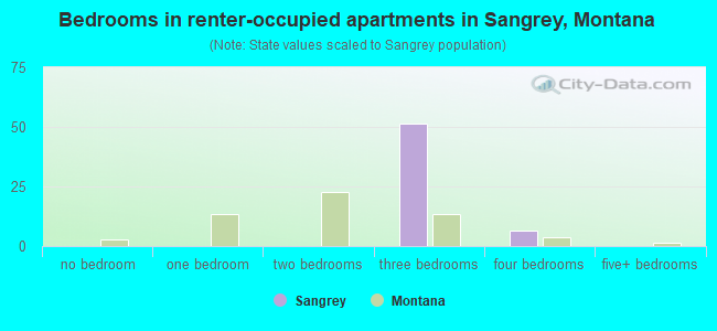 Bedrooms in renter-occupied apartments in Sangrey, Montana