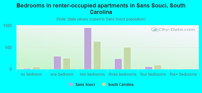 Bedrooms in renter-occupied apartments in Sans Souci, South Carolina