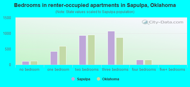 Bedrooms in renter-occupied apartments in Sapulpa, Oklahoma