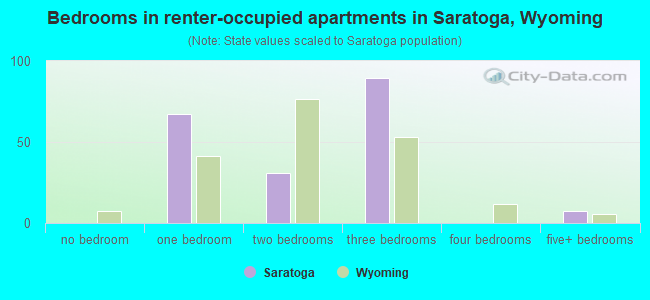 Bedrooms in renter-occupied apartments in Saratoga, Wyoming