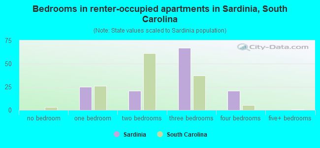Bedrooms in renter-occupied apartments in Sardinia, South Carolina