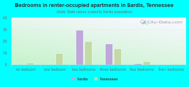 Bedrooms in renter-occupied apartments in Sardis, Tennessee