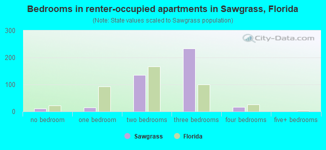 Bedrooms in renter-occupied apartments in Sawgrass, Florida