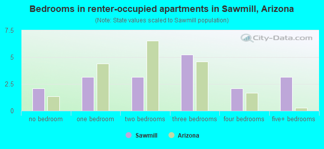 Bedrooms in renter-occupied apartments in Sawmill, Arizona