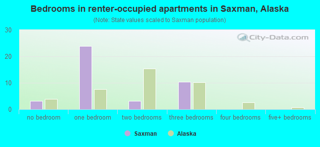 Bedrooms in renter-occupied apartments in Saxman, Alaska