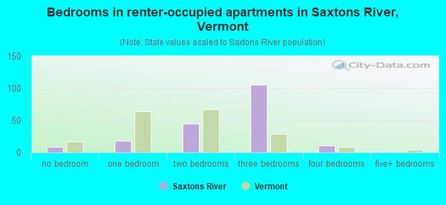 Bedrooms in renter-occupied apartments in Saxtons River, Vermont