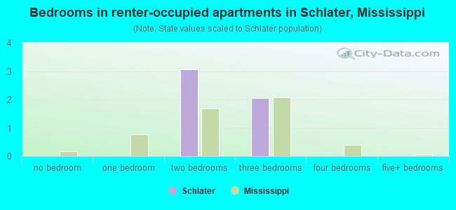 Bedrooms in renter-occupied apartments in Schlater, Mississippi