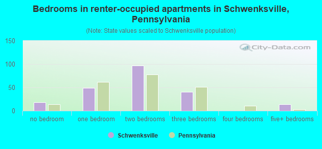 Bedrooms in renter-occupied apartments in Schwenksville, Pennsylvania