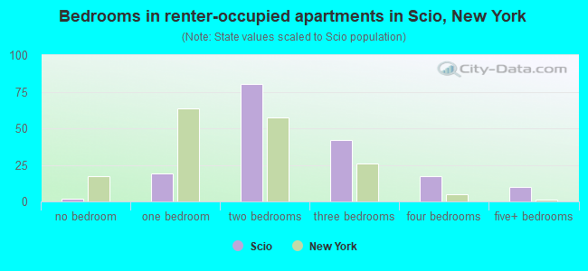 Bedrooms in renter-occupied apartments in Scio, New York