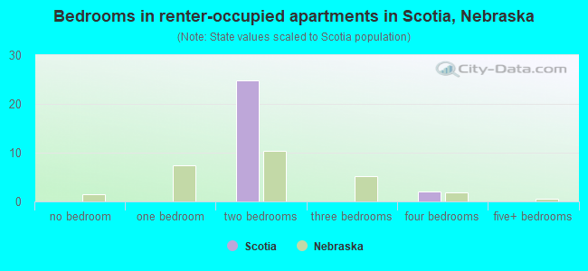 Bedrooms in renter-occupied apartments in Scotia, Nebraska