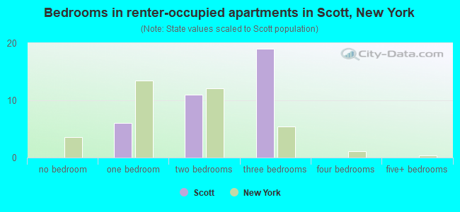 Bedrooms in renter-occupied apartments in Scott, New York