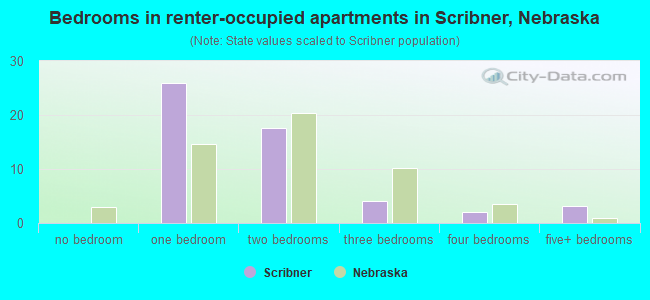 Bedrooms in renter-occupied apartments in Scribner, Nebraska