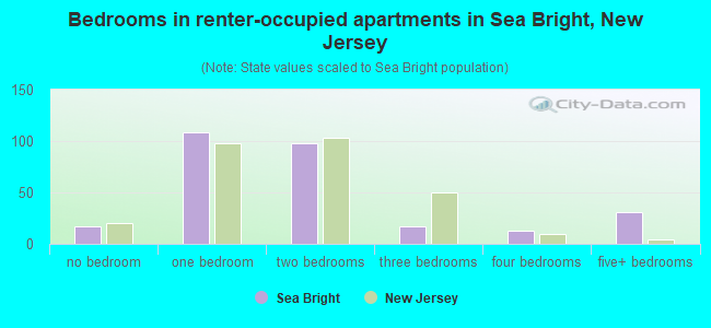 Bedrooms in renter-occupied apartments in Sea Bright, New Jersey