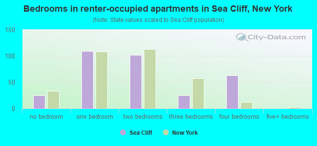 Bedrooms in renter-occupied apartments in Sea Cliff, New York