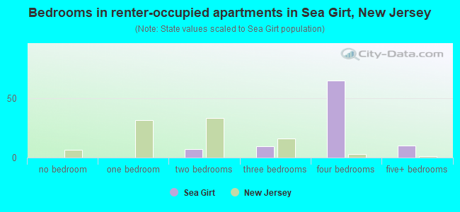 Bedrooms in renter-occupied apartments in Sea Girt, New Jersey