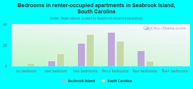 Bedrooms in renter-occupied apartments in Seabrook Island, South Carolina