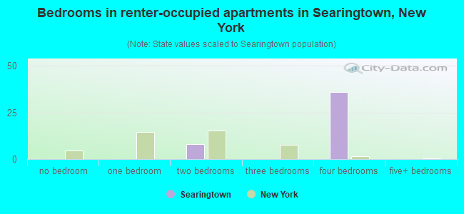 Bedrooms in renter-occupied apartments in Searingtown, New York