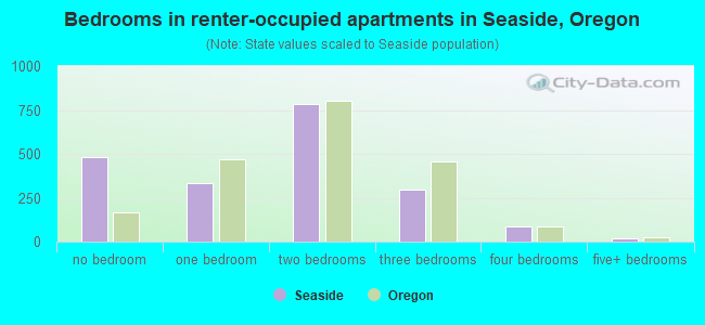 Bedrooms in renter-occupied apartments in Seaside, Oregon