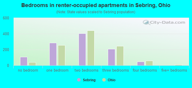Bedrooms in renter-occupied apartments in Sebring, Ohio