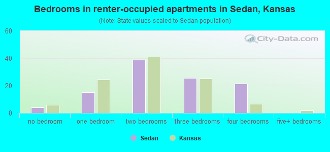 Bedrooms in renter-occupied apartments in Sedan, Kansas