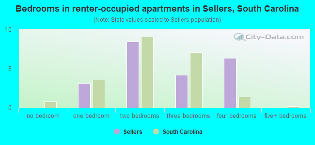 Bedrooms in renter-occupied apartments in Sellers, South Carolina