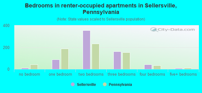 Bedrooms in renter-occupied apartments in Sellersville, Pennsylvania