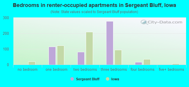 Bedrooms in renter-occupied apartments in Sergeant Bluff, Iowa