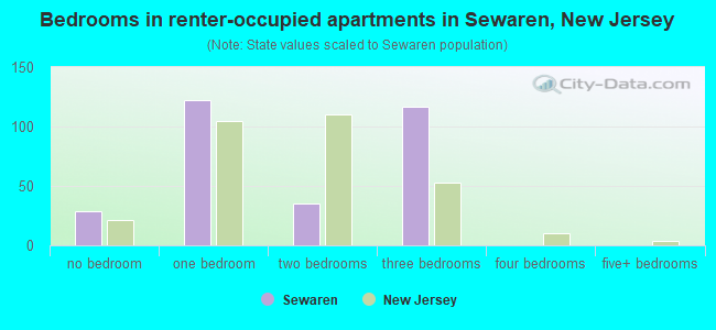 Bedrooms in renter-occupied apartments in Sewaren, New Jersey