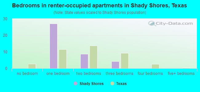 Bedrooms in renter-occupied apartments in Shady Shores, Texas