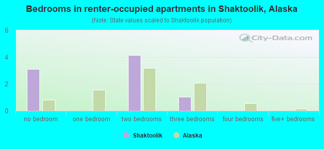 Bedrooms in renter-occupied apartments in Shaktoolik, Alaska