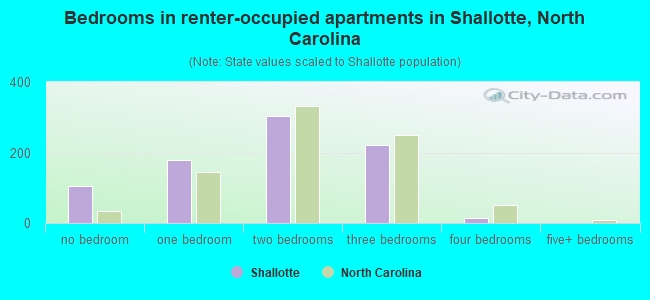 Bedrooms in renter-occupied apartments in Shallotte, North Carolina