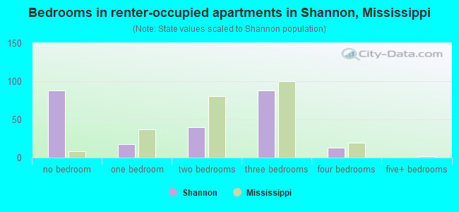 Bedrooms in renter-occupied apartments in Shannon, Mississippi