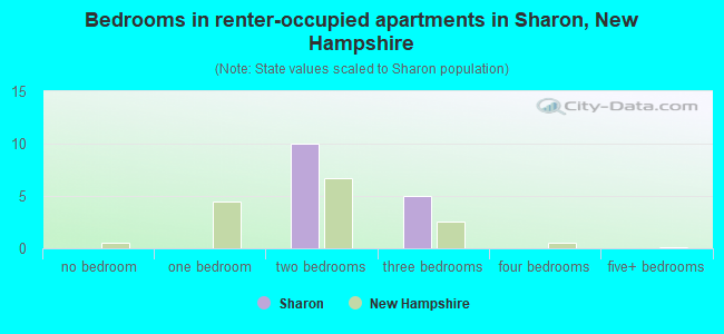 Bedrooms in renter-occupied apartments in Sharon, New Hampshire