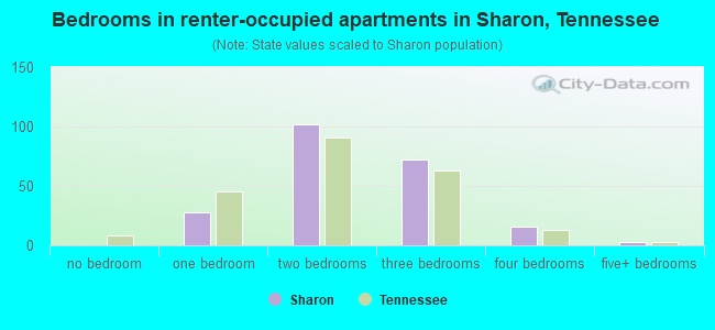 Bedrooms in renter-occupied apartments in Sharon, Tennessee