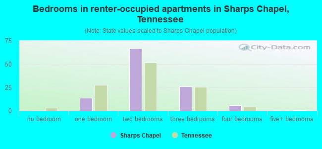 Bedrooms in renter-occupied apartments in Sharps Chapel, Tennessee